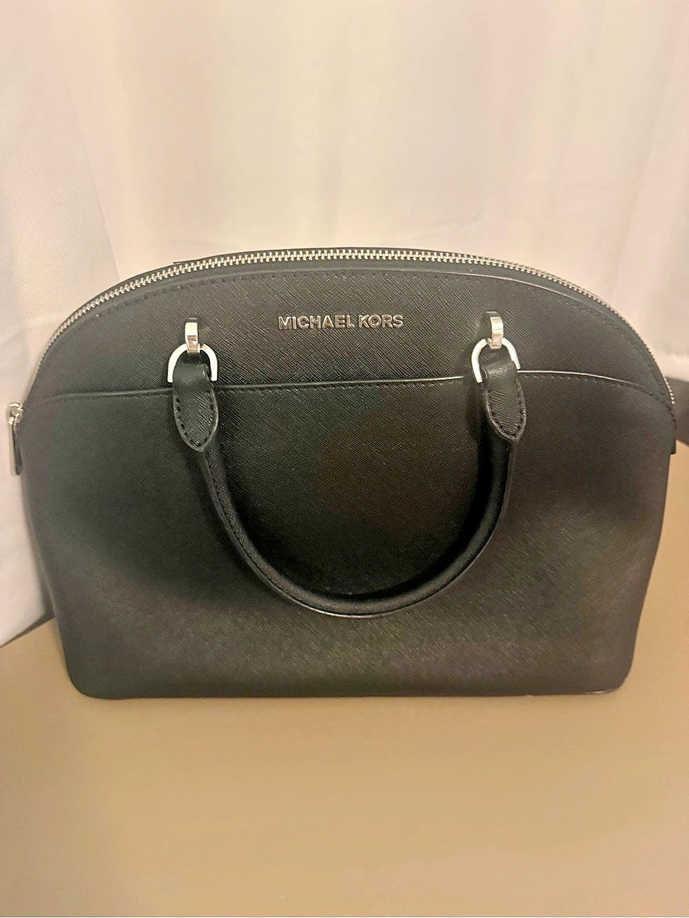 Michael Kors Jet Set Travel Medium Saffiano Leather Dome Satchel Black Satchel